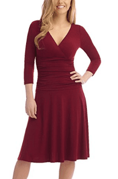 Women 3/4 Sleeve Crossover Wrap V Neck Ruched Waist Slimming Midi Fit and  Flare Dress - Walmart.com
